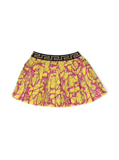 Versace Babies' Barocco-print Pleated Skirt In Yellow