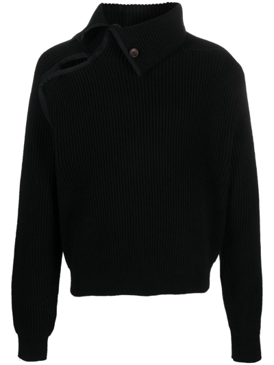 Jacquemus Asymmetric Ribbed-knit Jumper In Black