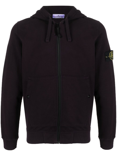 Stone Island Compass-patch Zipped Cotton Hoodie In Blue