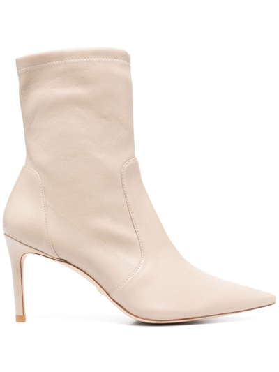 Stuart Weitzman Pointed Toe 85mm Leather Sock Boots In Off White