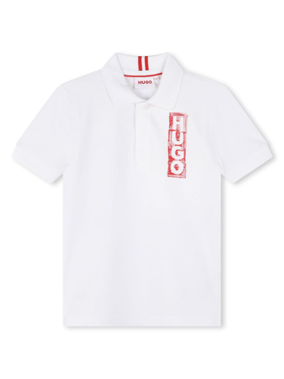 Hugo Kids' Logo-print Cotton Polo Shirt In White