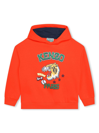 Kenzo Kids' Logo印花棉连帽衫 In Orange