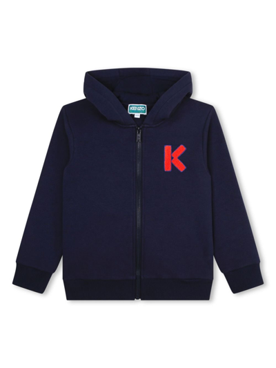 Kenzo Kids' Felpa Con Cappuccio Ricamo Logo In Blue