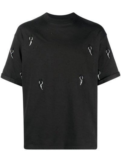 Roberto Cavalli Tiger Tooth Fang Embellished T-shirt In Black