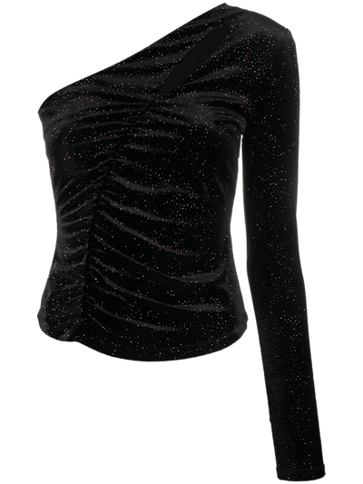 Patrizia Pepe Glitter-detail Asymmetric Velvet Top In Black