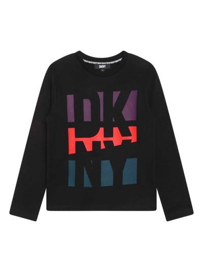 Dkny Kids' Logo-print Long-sleeve T-shirt In Black
