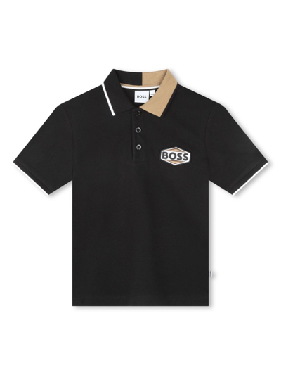 Bosswear Kids' Logo-patch Cotton Polo Shirt In Black