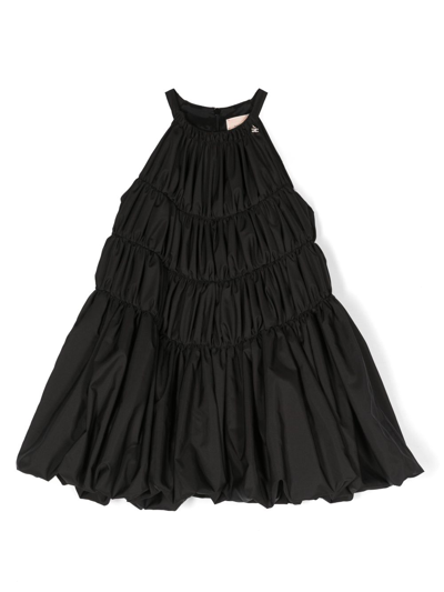 Elisabetta Franchi La Mia Bambina Kids' Logo-plaque Ruched Dress In Black
