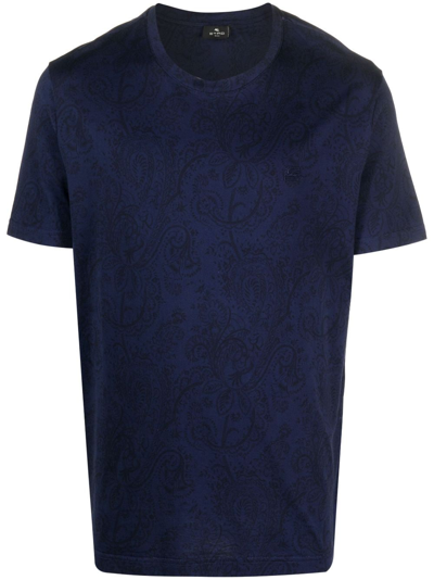 Etro Paisley T-shirt Aus Baumwolle In Blue