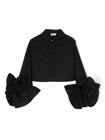 Elisabetta Franchi La Mia Bambina Kids' Ruffle-cuffs Cotton Shirt In Black