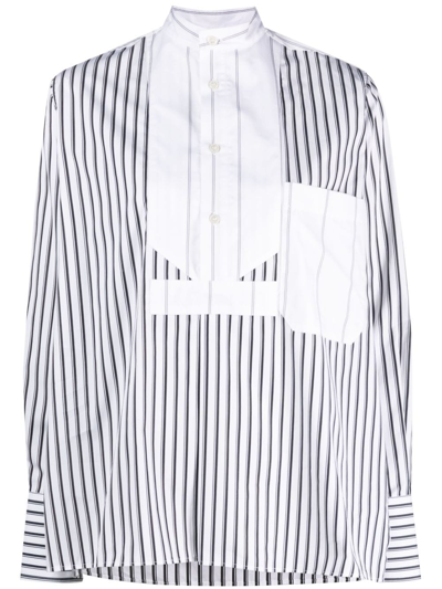 Plan C Striped Long-sleeve Shirt In Black White