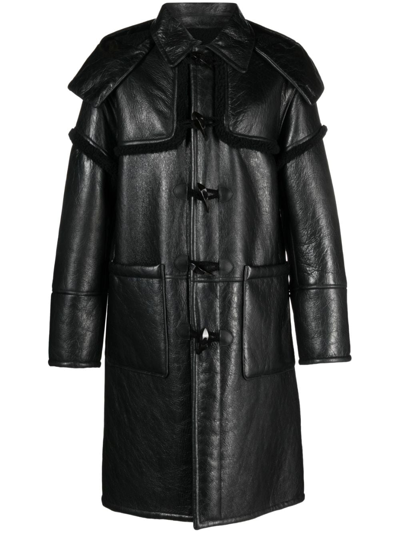 Roberto Cavalli Smooth-grain Leather Duffle Coat In Black