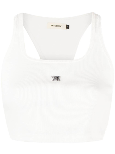 Misbhv Logo Embroidered Ribbed Tank Top In White