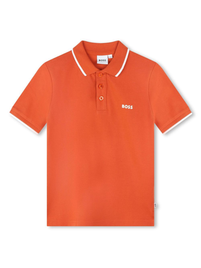 Bosswear Kids' Logo印花棉polo衫 In Orange