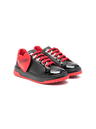 Moschino Kids' Logo-patch Lace-up Sneakers In Black