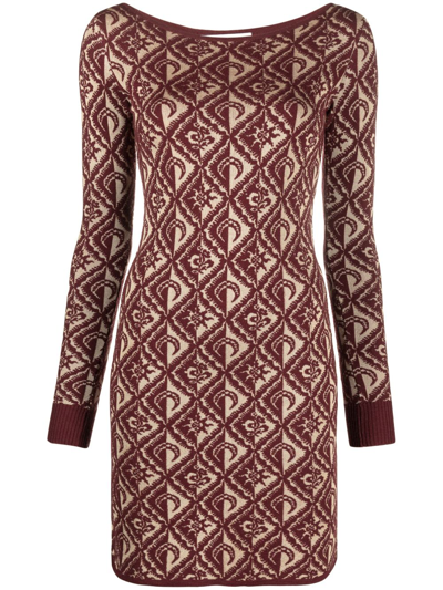 Marine Serre Moon Diamant Knit Jacquard Mini Dress In Burgundy