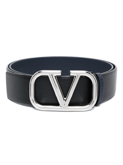 Valentino Garavani Vlogo Signature Pebbled Belt In Black