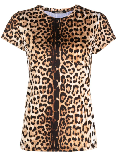 Roberto Cavalli Leopard-print Round-neck T-shirt In Multi