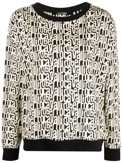 Roberto Cavalli Monogram-print Cotton Sweatshirt In Black