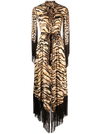 Roberto Cavalli Leopard-print Fringe Dress In Neutrals