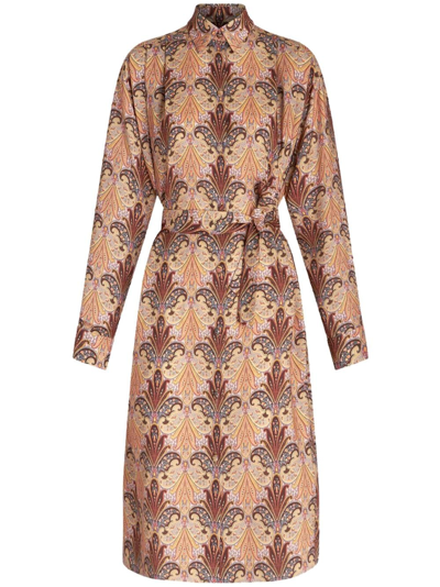 Etro Paisley-print Belted Midi Shirtdress In Neutrals