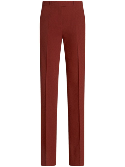 Etro Jacquard Straight-leg Tailored Trousers In Red