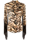 dressing gownRTO CAVALLI TIGER-PRINT PUSSYBOW SHIRT
