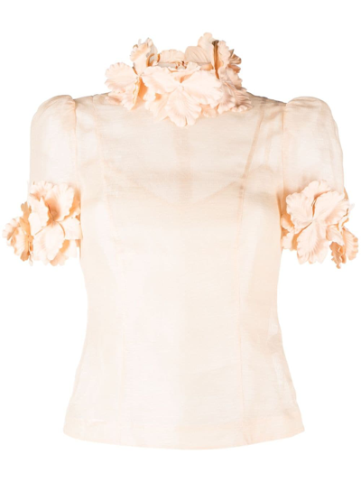 Zimmermann Luminosity Liftoff Sheer Flower Top In Beige