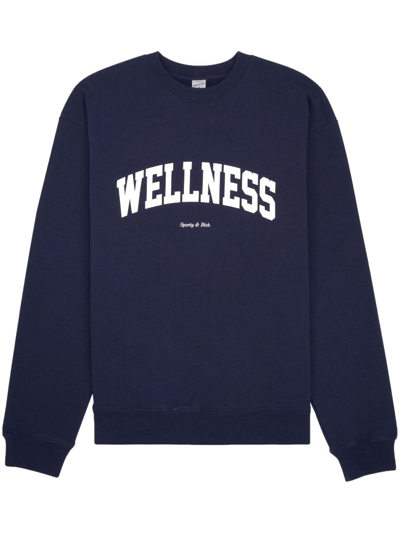 Sporty And Rich Logo-print Cotton Sweatshirt In Blue