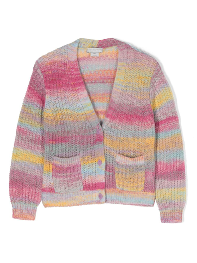 Stella Mccartney Kids' Space Stripe-pattern Waffle-knit Cardigan In Pink