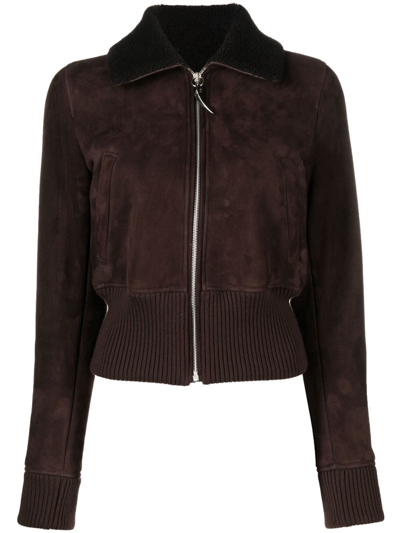 Roberto Cavalli Suede Bomber Jacket In Brown