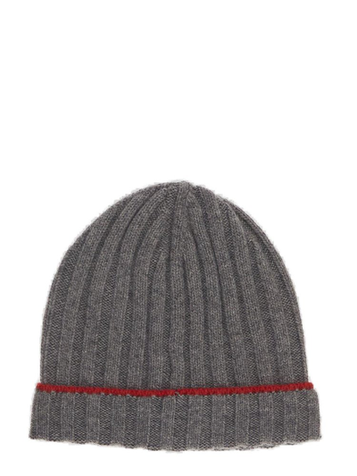 Brunello Cucinelli Ribbed Knit Beanie In Grey