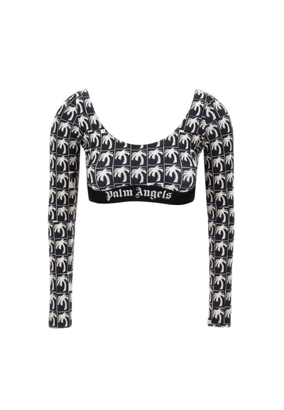Palm Angels Palm-print Cropped Top In Multicolor