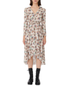Maje Printed Satin Dress With Smocking In White