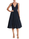 DRESS THE POPULATION ALICIA WOMENS CREPE LACE HEM FIT & FLARE DRESS