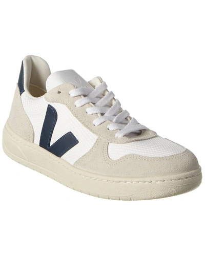 Veja V-10 Suede-trim Sneaker In White