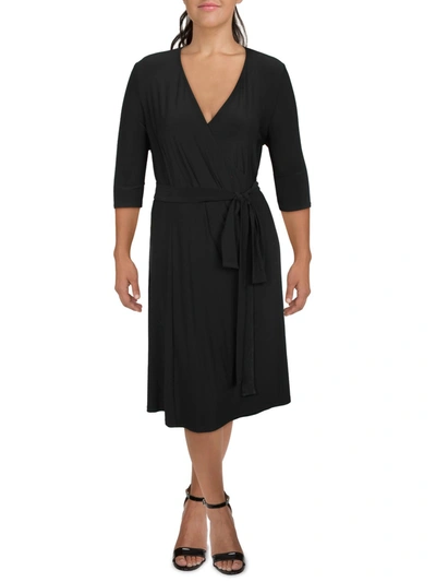 Kiyonna Plus Womens Jersey V-neck Wrap Dress In Black