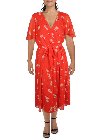 Lauren Ralph Lauren Plus Womens V-neck Tea Wrap Dress In Multi