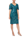 ALEX EVENINGS PLUS WOMENS SEQUINED MIDI SHEATH DRESS