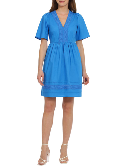 Maggy London Womens V-neck Casual Mini Dress In Blue
