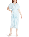Steve Madden Tori Tie Waist Midi Shirtdress In Blue