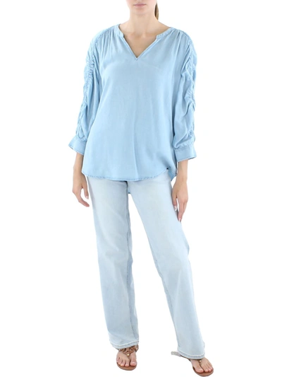 Beachlunchlounge Womens V Neck Casual Pullover Top In Blue