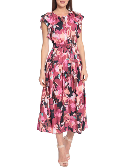 Maggy London Womens Floral Pleated Midi Dress In Multi