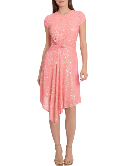 Maggy London Womens Sequined Asymmetric Cocktail And Party Dress In Pink