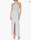 Adrianna Papell Halter Beaded Column Gown In Glacier In Grey