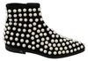Dolce & Gabbana Black Suede Pearl Studs Boots Shoes In Black