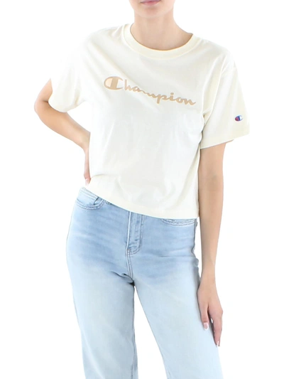Champion Womens Cropped Graphic Pullover Top In White