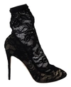 Dolce & Gabbana Black Ankle Boot In Stretch Lace And Gros Grain In Black