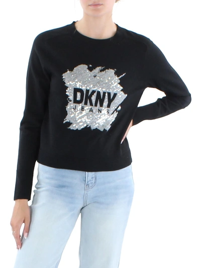 Dkny Jeans Womens Crewneck Cozy Sweatshirt In Black