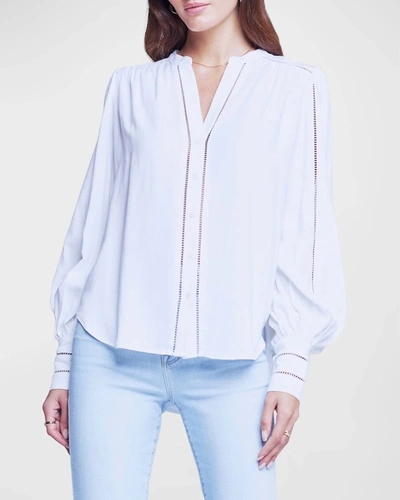 L Agence Kiera Blouse In White In Blue